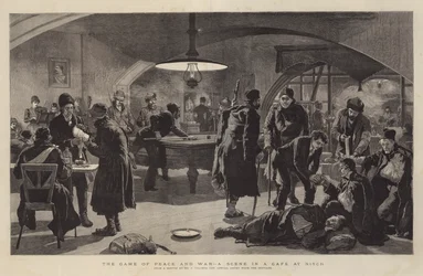 Das Spiel von Frieden und Krieg, eine Szene in einem Café in Nisch